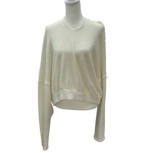 We The Free Womens L/G Cream‎ Cotton Knit Hoodie Pullover Sweater Top Oversize
